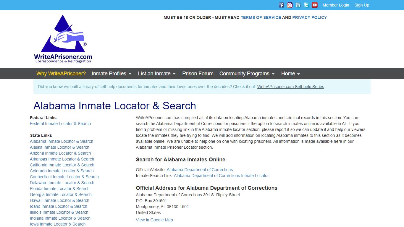 Alabama Inmate Locator & Search | WriteAPrisoner.com
